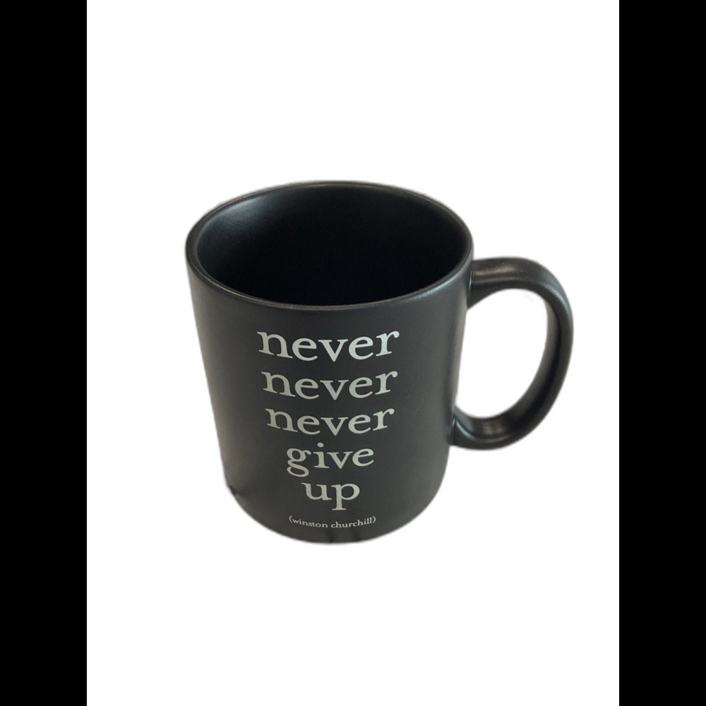 never, never, never give up (Winston Churchill) vintage quotable ceramic mug.